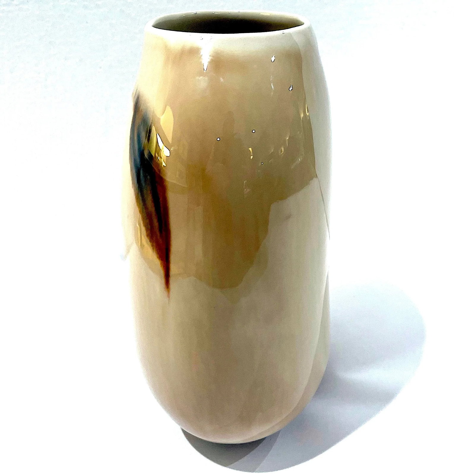 MCM Studio Pottery Oval Porcelain Vase - Signed Vontury - 2