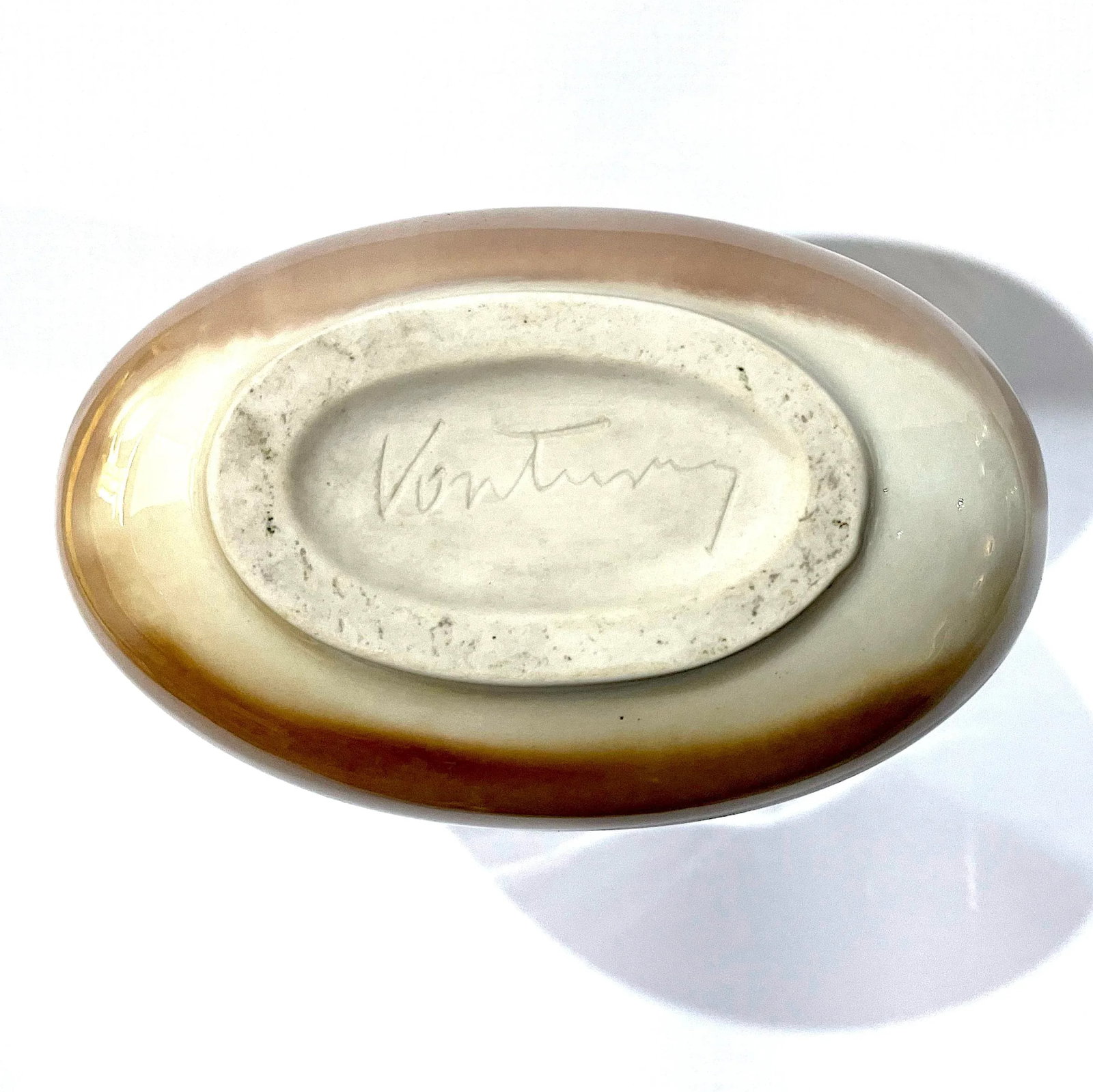 MCM Studio Pottery Oval Porcelain Vase - Signed Vontury - 9