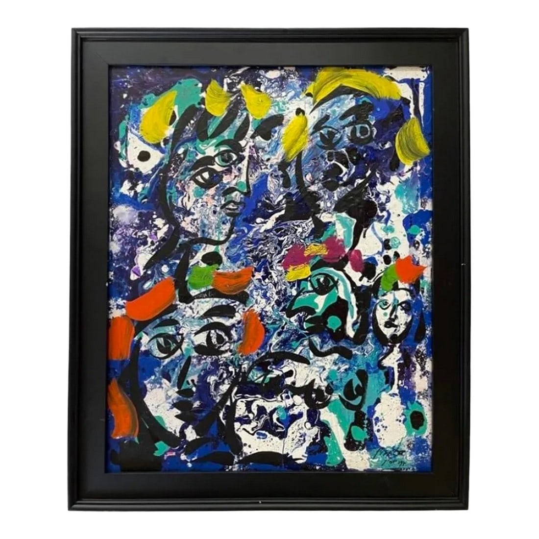 1990s "Berlin Nights" Acrylic Painting by Peter Keil, Framed: Peter Keil is a German artist that focuses primarily on abstract expressionism. Keil painted with some of the greats including Joan MirÃ³, Pablo Picasso and Andy Warhol, to name a few. This