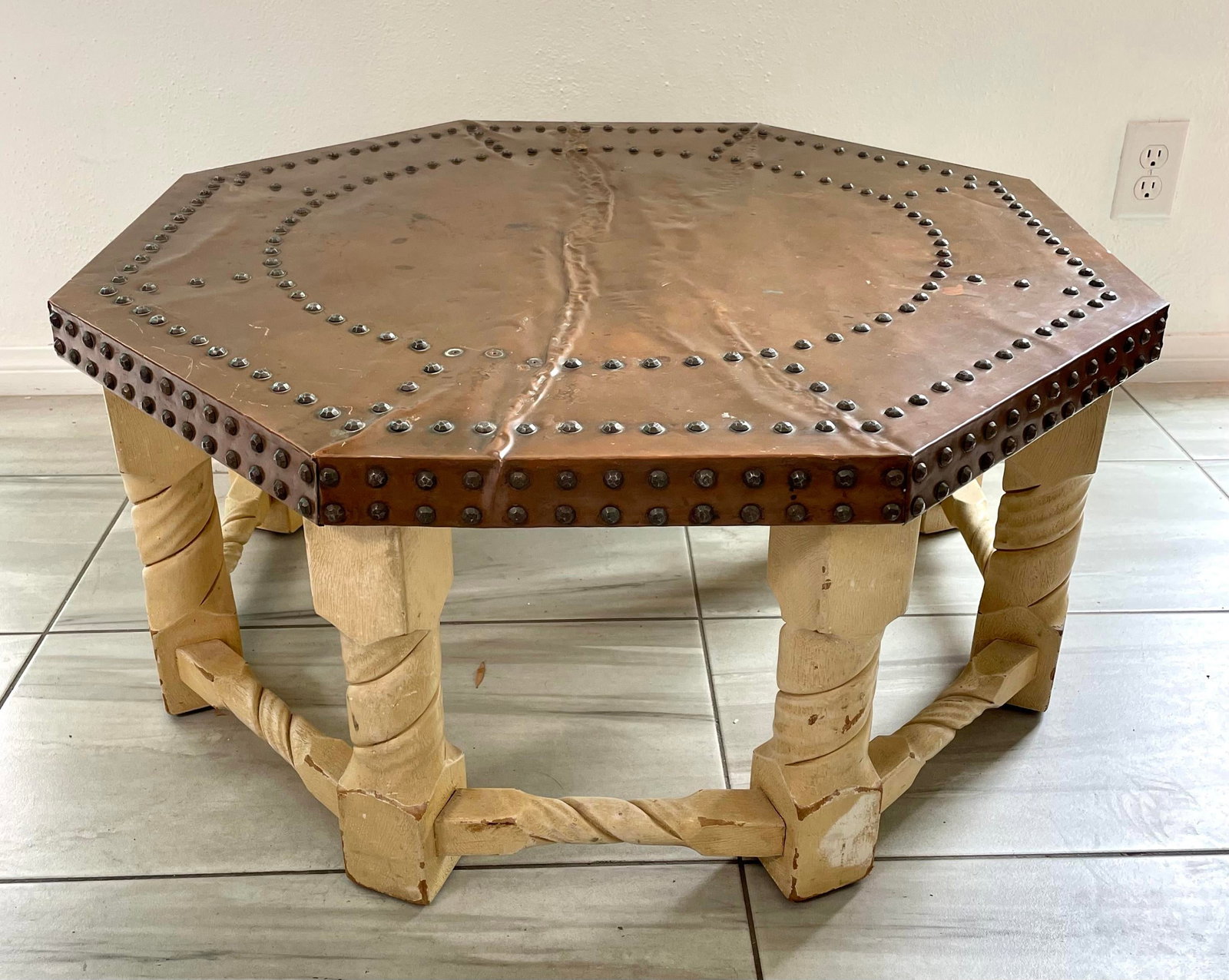 1960s Brown-Saltman Spanish Mission Style Copper-Top Octagonal Cocktail Table - 12