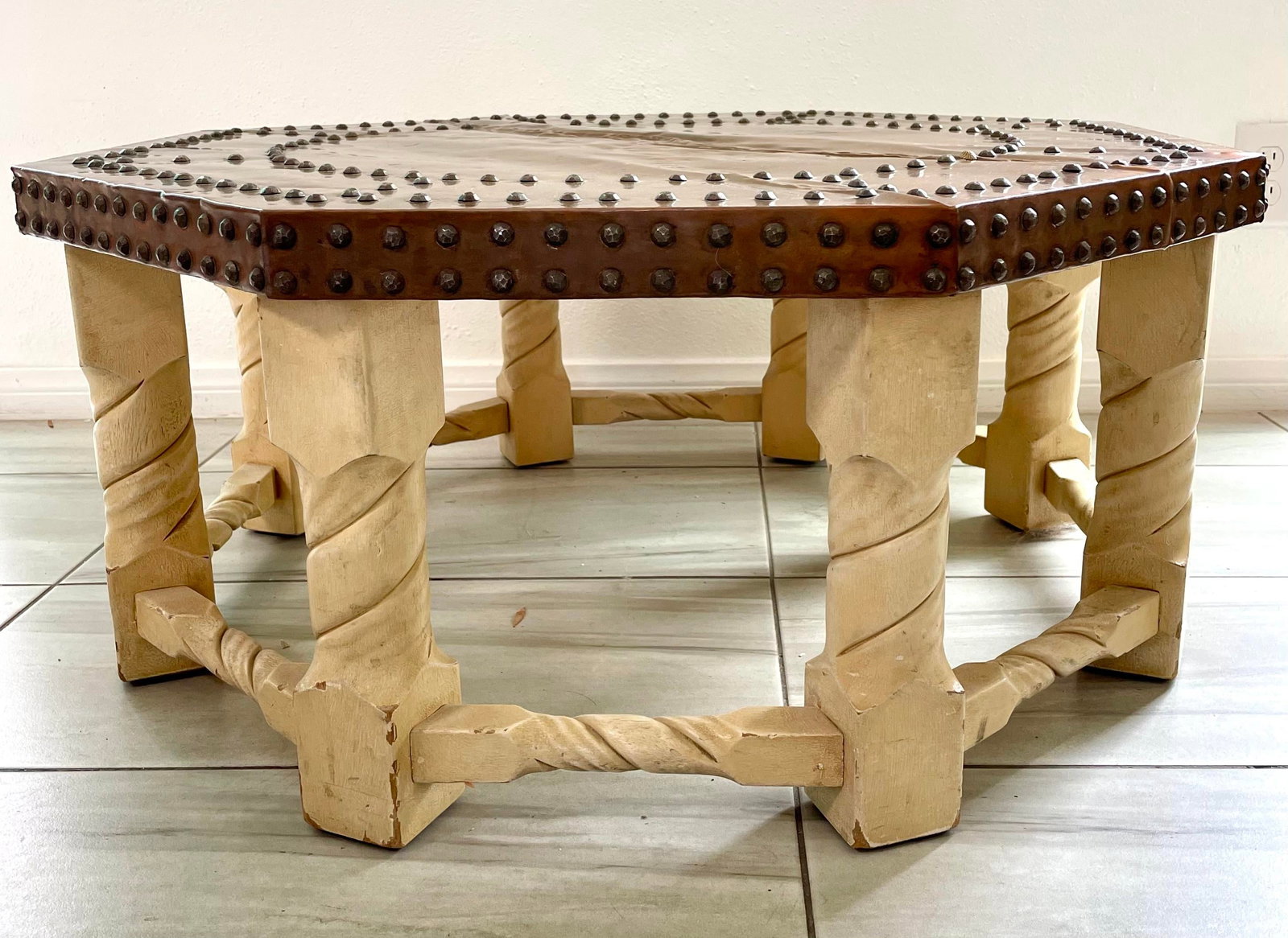 1960s Brown-Saltman Spanish Mission Style Copper-Top Octagonal Cocktail Table - 4