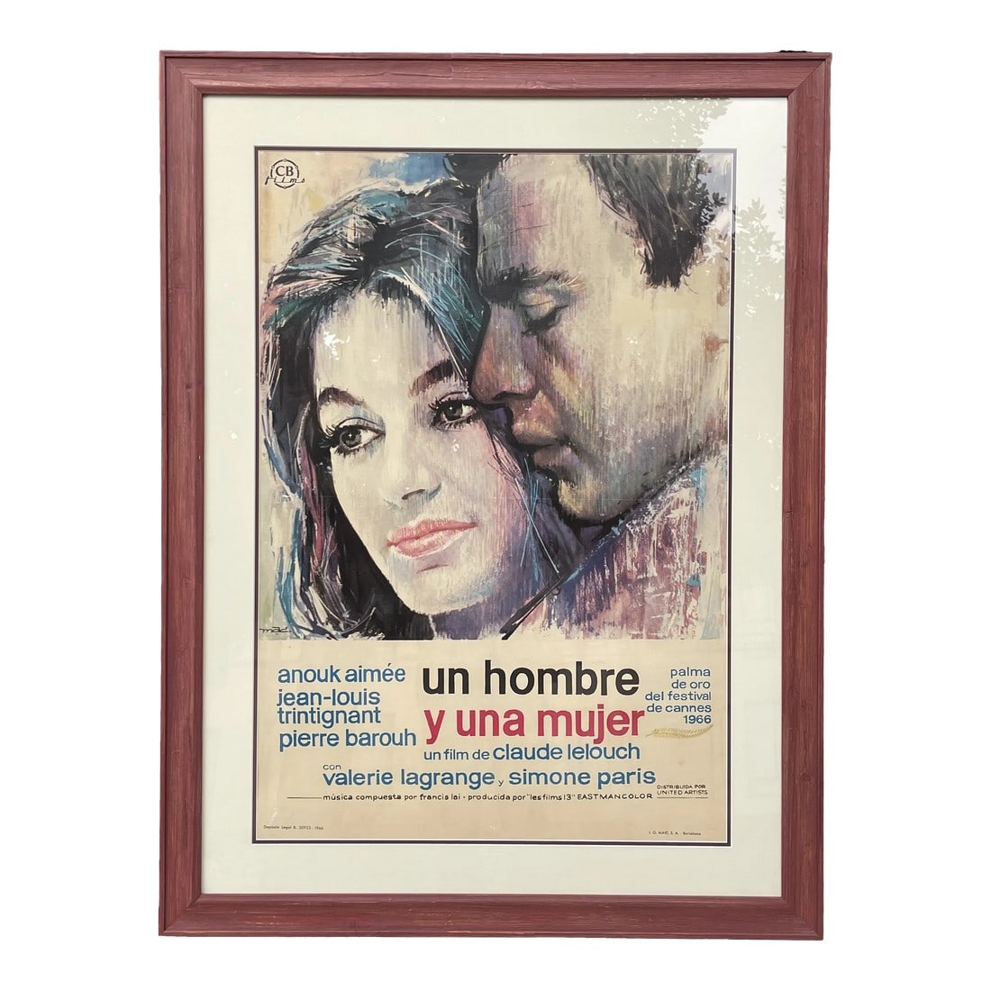 Framed Movie Poster of a Man and a Woman: Vintage movie poster of A Man and a Woman. Jean-Louis (Jean-Louis Trintignant) is a widower who has become a single father after his wife's suicide, and Anne (Anouk Aimée) is a widow and single