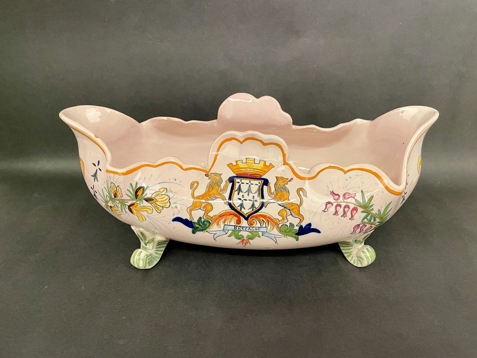 1920' S Henriot Quimper Faience Footed Jardiniere - 3