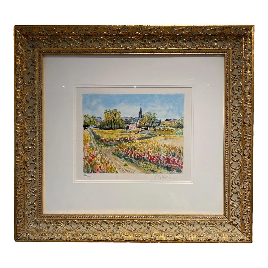 2000s Impressionist Landscape Watercolor Print Numbered 57/350, Framed: Beautiful Landscape Watercolor limited edition print signed by the artist. Print is 57/350. Exceptionally framed. In excellent condition. Print is: 10.5"w x 8.5" h Frame is: 19"w x 19"h x 1.5"D