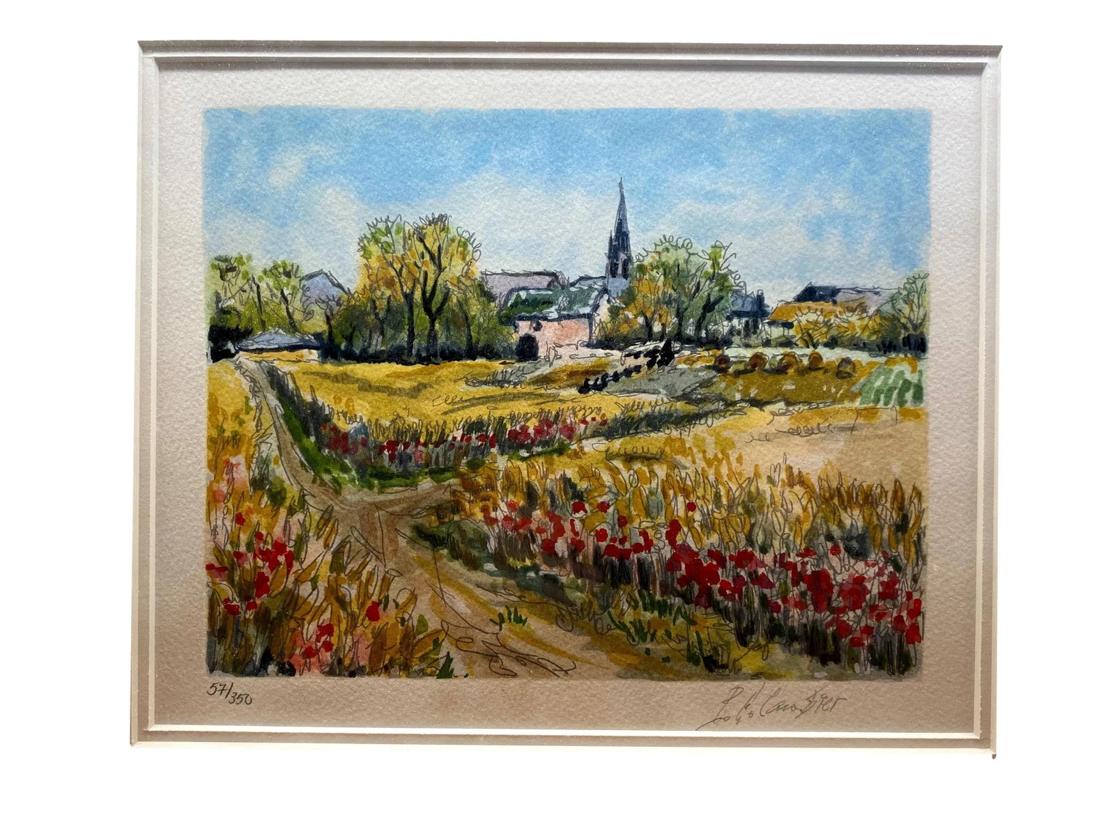 2000s Impressionist Landscape Watercolor Print Numbered 57/350, Framed - 2