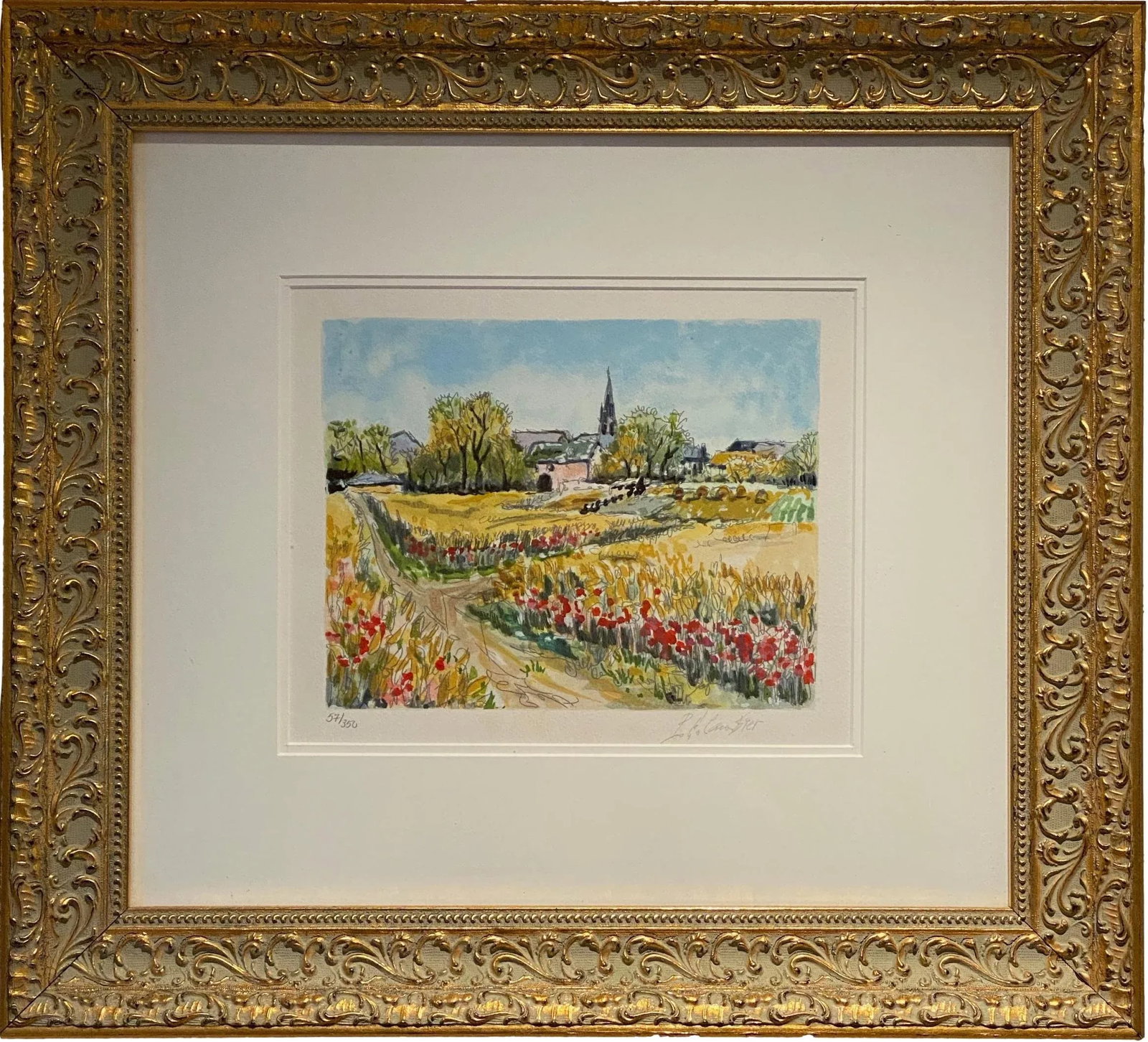 2000s Impressionist Landscape Watercolor Print Numbered 57/350, Framed - 4