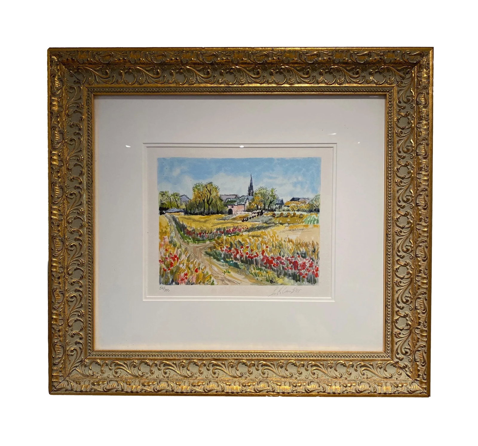 2000s Impressionist Landscape Watercolor Print Numbered 57/350, Framed - 5