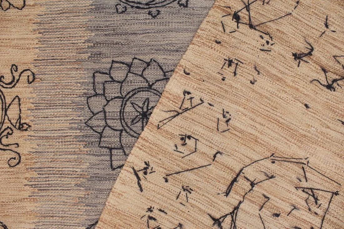 Early 21st Century Rustic Kilim Beige Black Wool Rug - 2