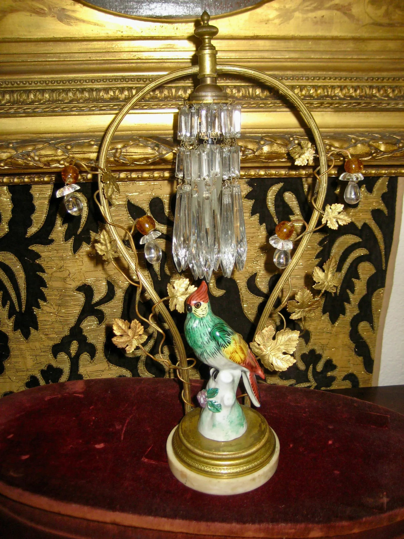 Bird Porcelain Crystal Lamp Circa 1920 - 11