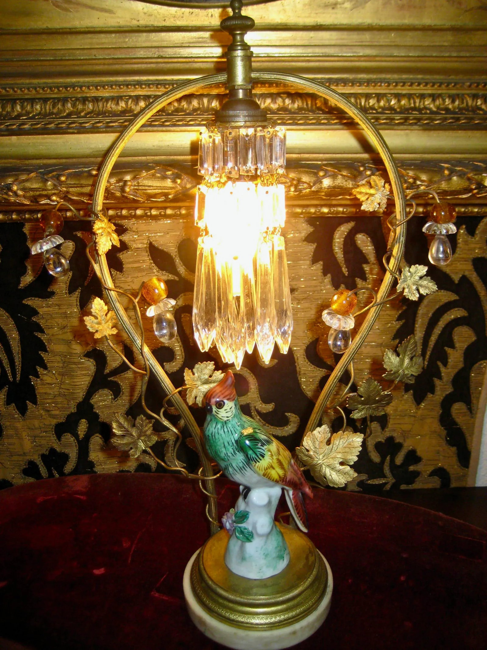 Bird Porcelain Crystal Lamp Circa 1920 - 12