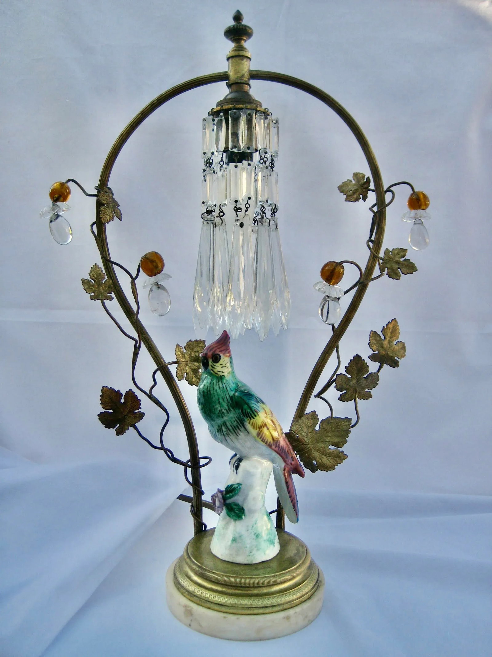 Bird Porcelain Crystal Lamp Circa 1920 - 13