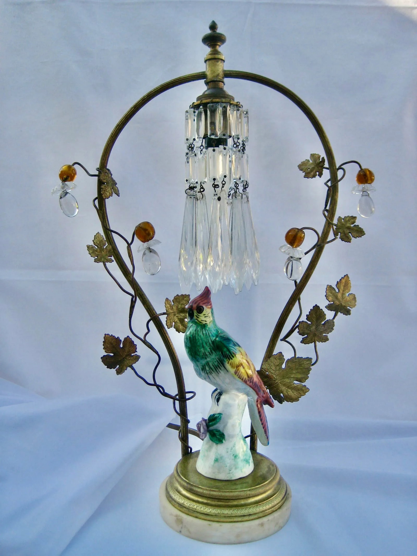 Bird Porcelain Crystal Lamp Circa 1920 - 2