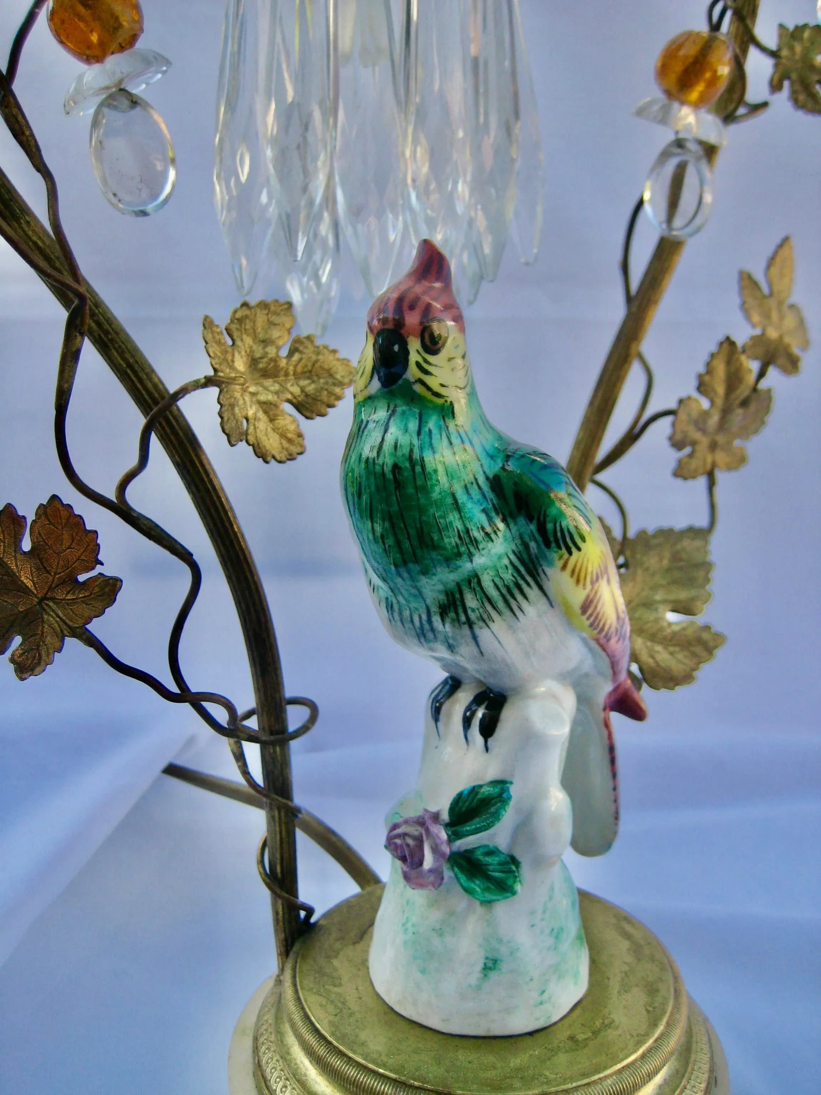 Bird Porcelain Crystal Lamp Circa 1920 - 3