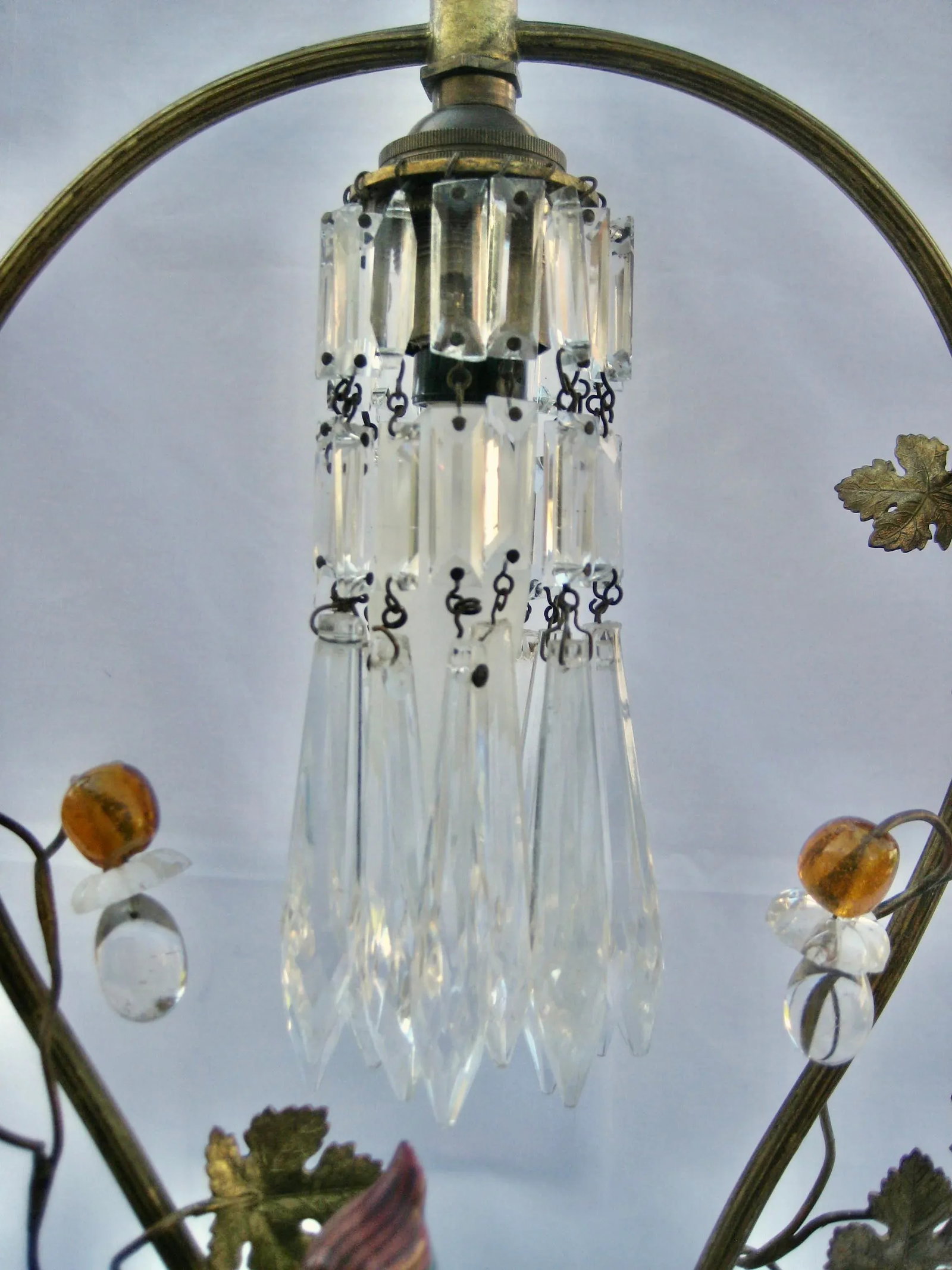 Bird Porcelain Crystal Lamp Circa 1920 - 4