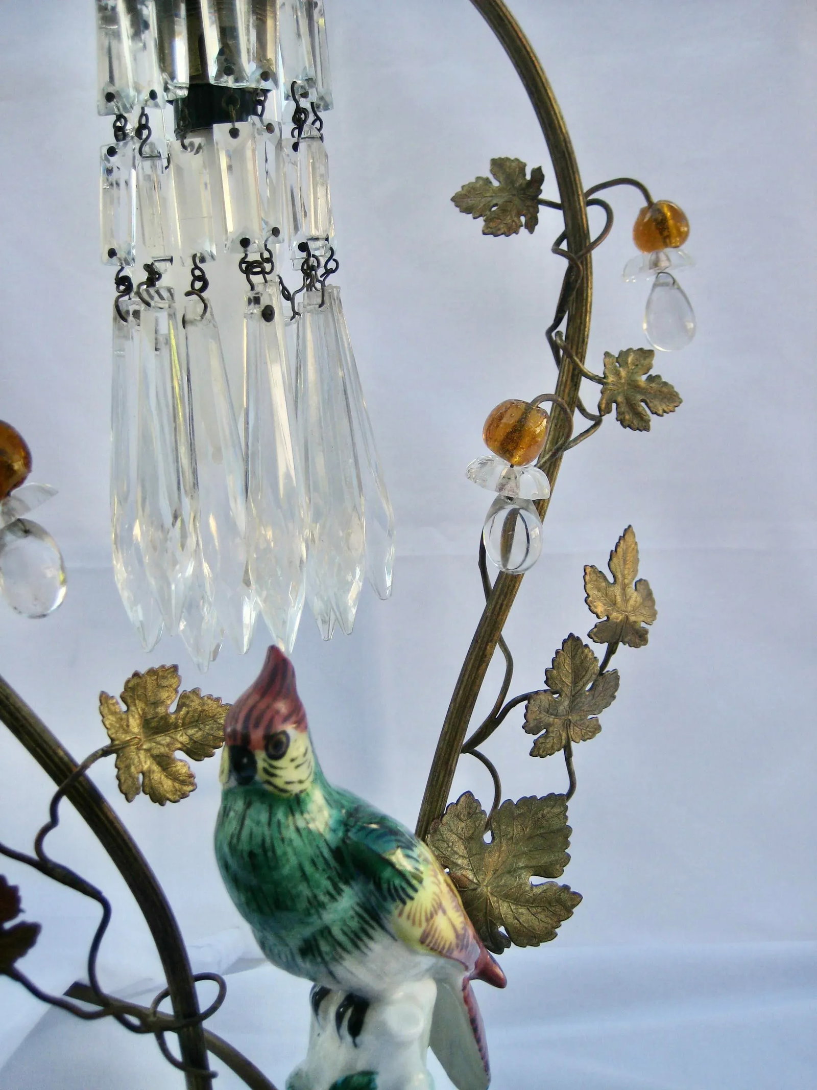 Bird Porcelain Crystal Lamp Circa 1920 - 5