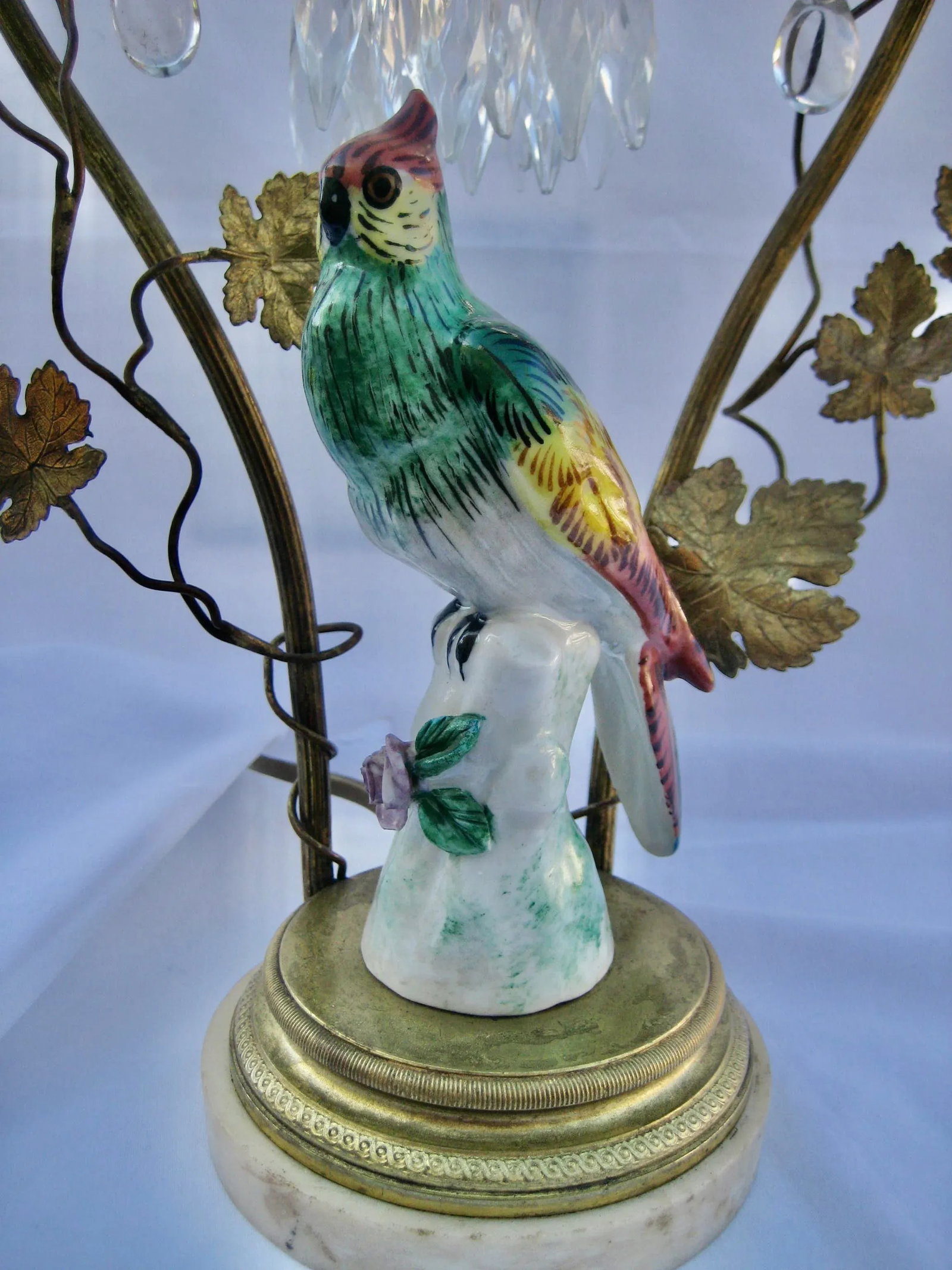 Bird Porcelain Crystal Lamp Circa 1920 - 6