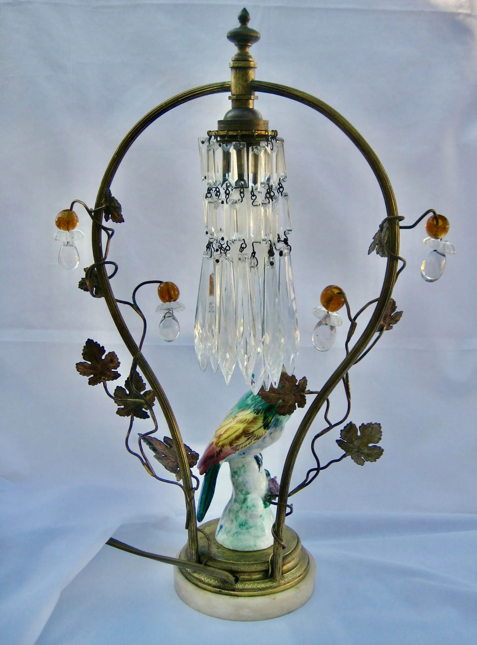 Bird Porcelain Crystal Lamp Circa 1920 - 9