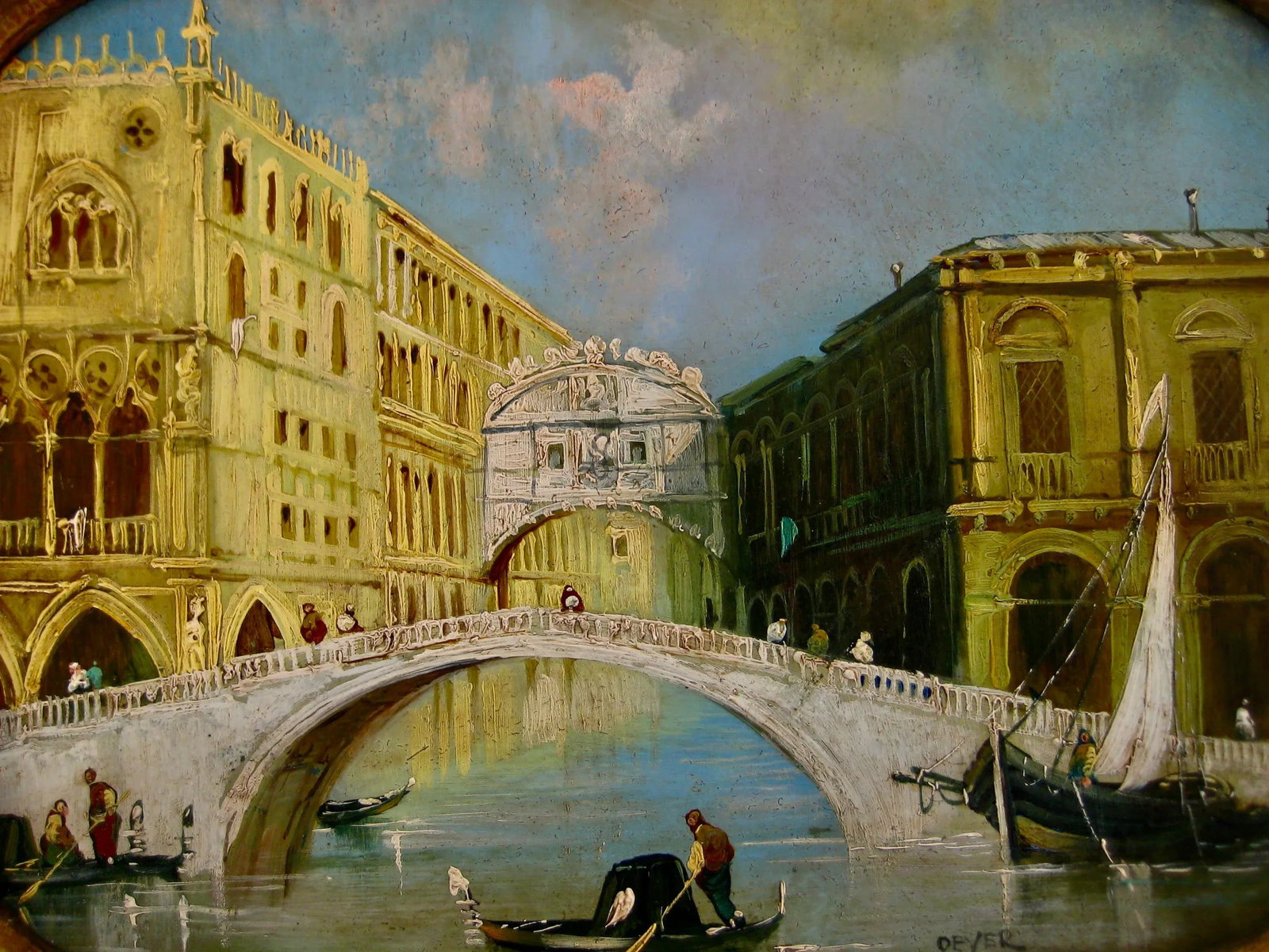 Early 20th Century Venetian View of the Bridge of Sighs Oil Painting - 4