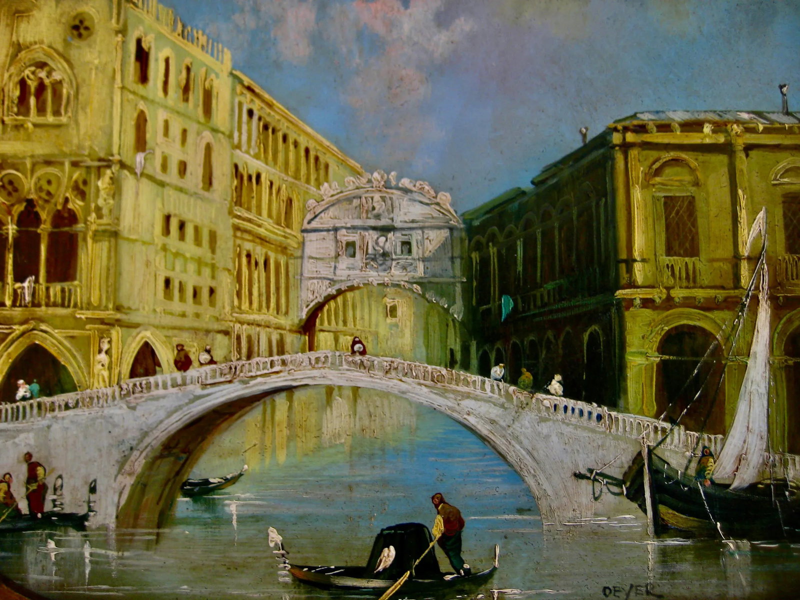 Early 20th Century Venetian View of the Bridge of Sighs Oil Painting - 5