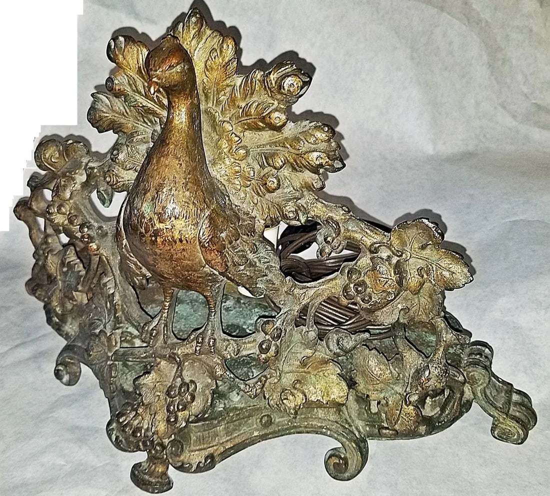 Antique Bronze Peacock Table Lamp - 2