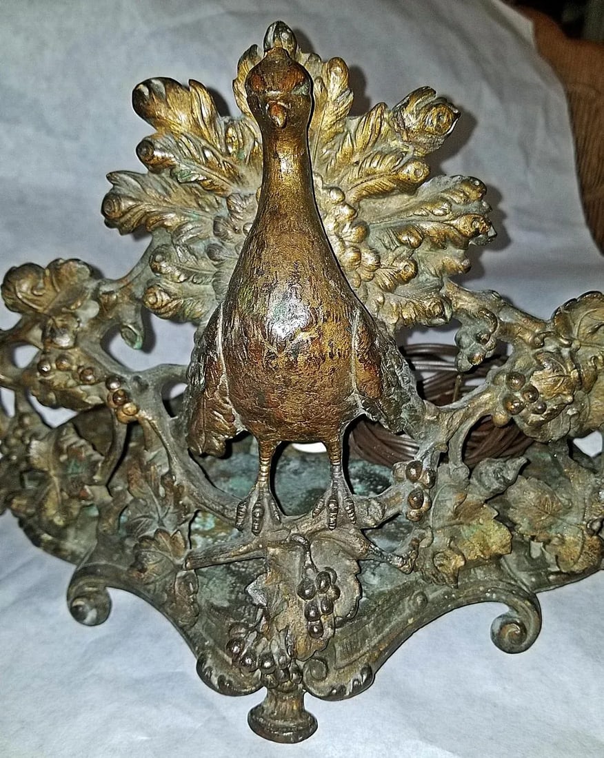 Antique Bronze Peacock Table Lamp - 3