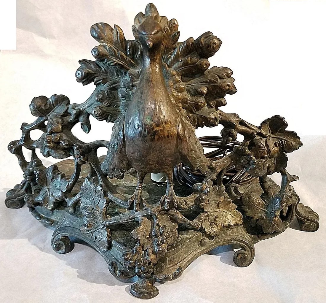 Antique Bronze Peacock Table Lamp - 6