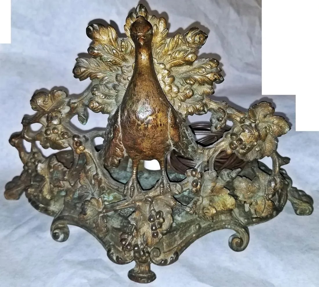 Antique Bronze Peacock Table Lamp - 7