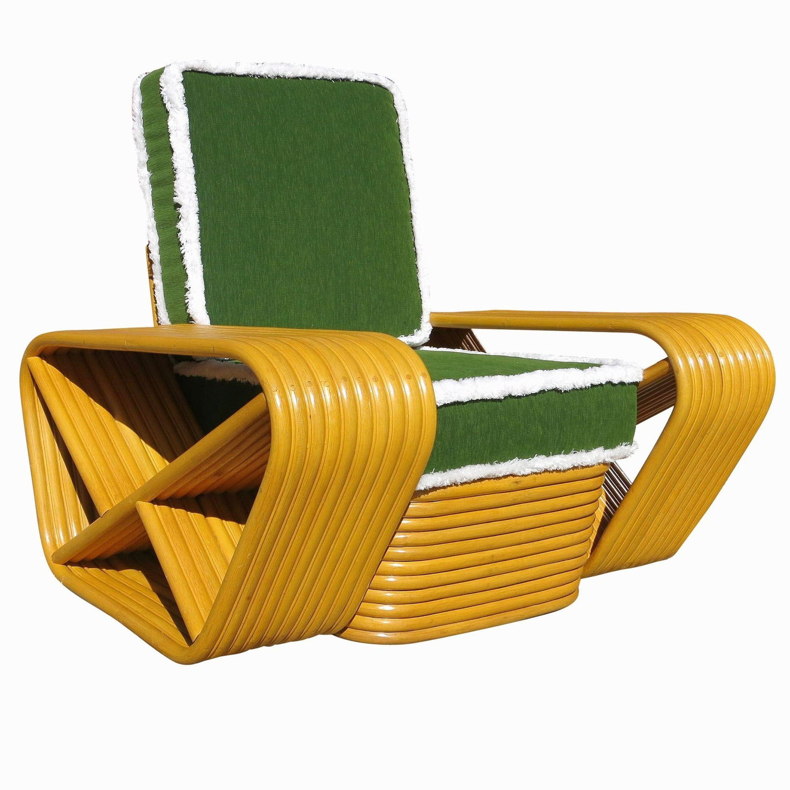 Restored 10 Strand Square Pretzel Rattan Lounge Chair Paul Frankl Style - 4