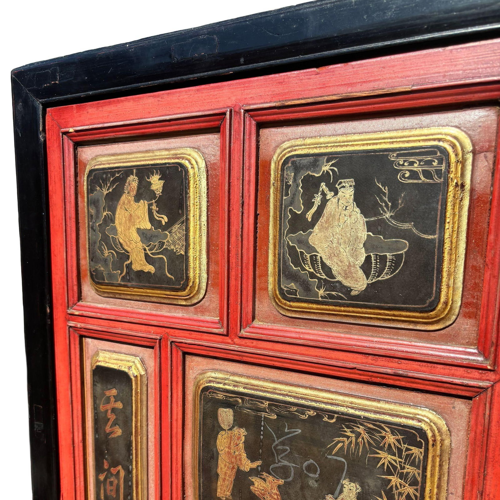 Qing Dynasty Hand Painted & Lacquered Gilt Armoire Cabinet, China - 5