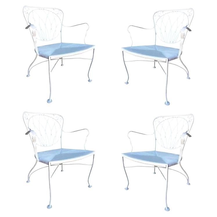 Woodard Art Nouveau Iron Patio/Outdoor Lounge Chair, Set of 4: Title: Woodard Art Nouveau Iron Patio/Outdoor Lounge Chair, Set of 4 Description: Set of 4 Woodard rod iron outdoor/patio chair with a distinct Art Nouveau backrest. This chair is constructed with sol