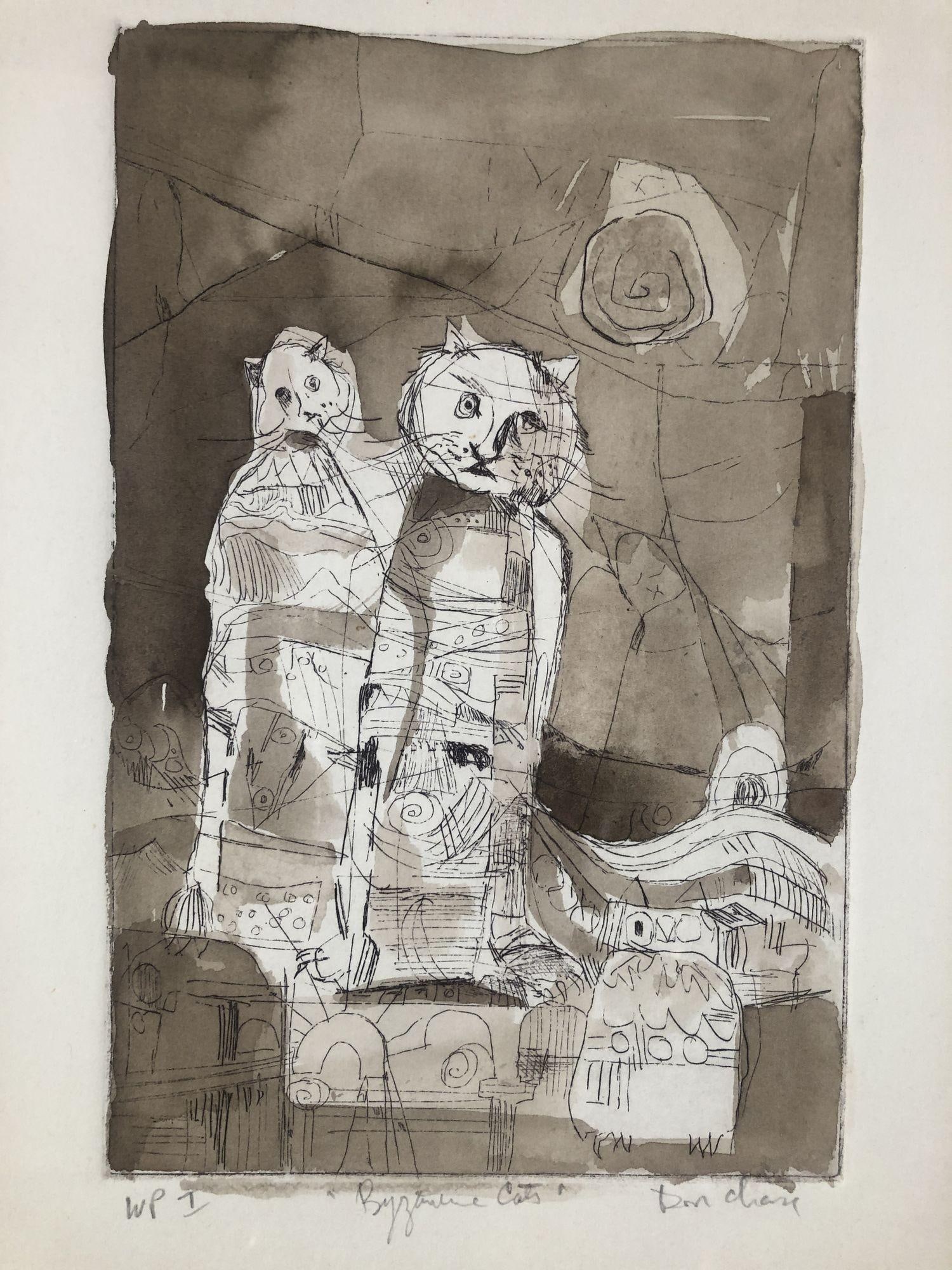 Byzantine Cats Abstract Pen and Ink on Paper Signed by Don D. - 2