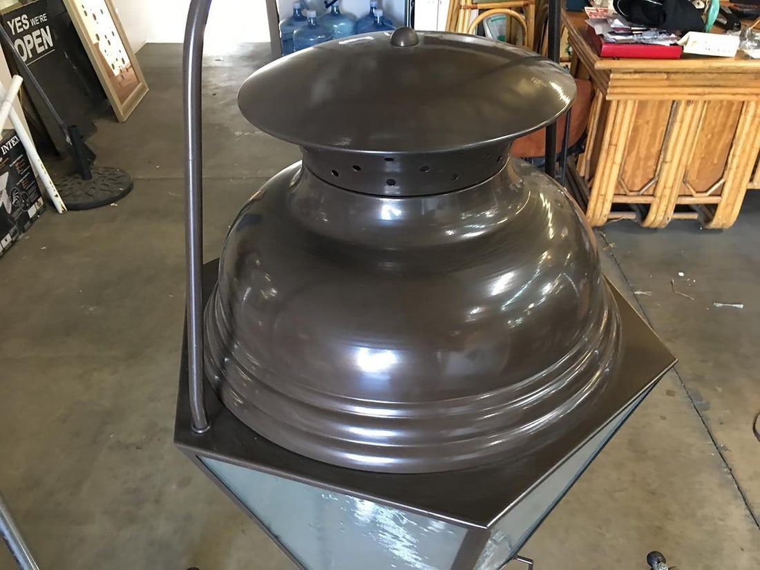 Large Octagon Bronze 4-Light Lantern Chandelier with Handle - 5