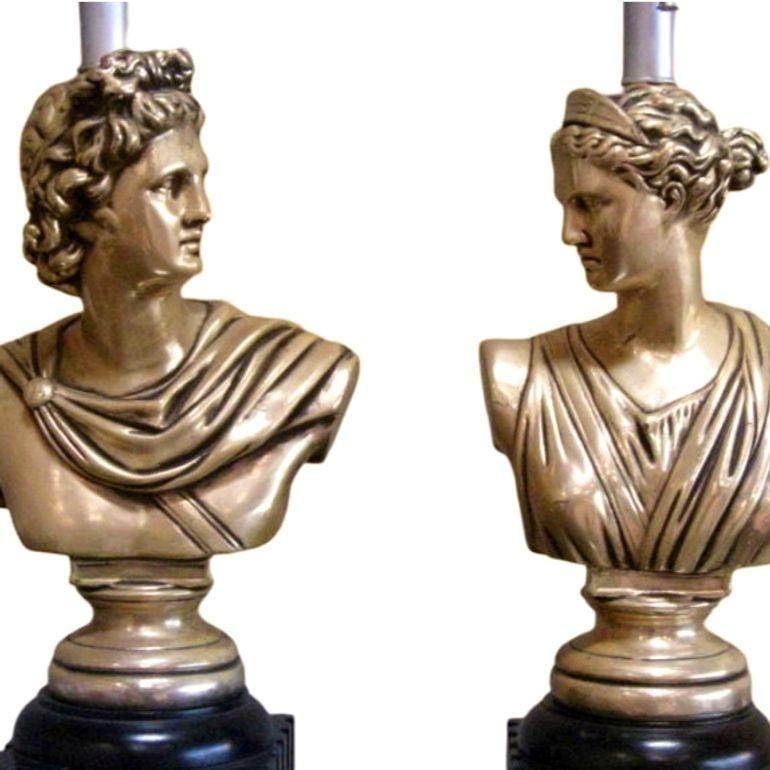MCM High Style Hollywood Regency God & Goddess Pillar Table Lamps, Pair - 2