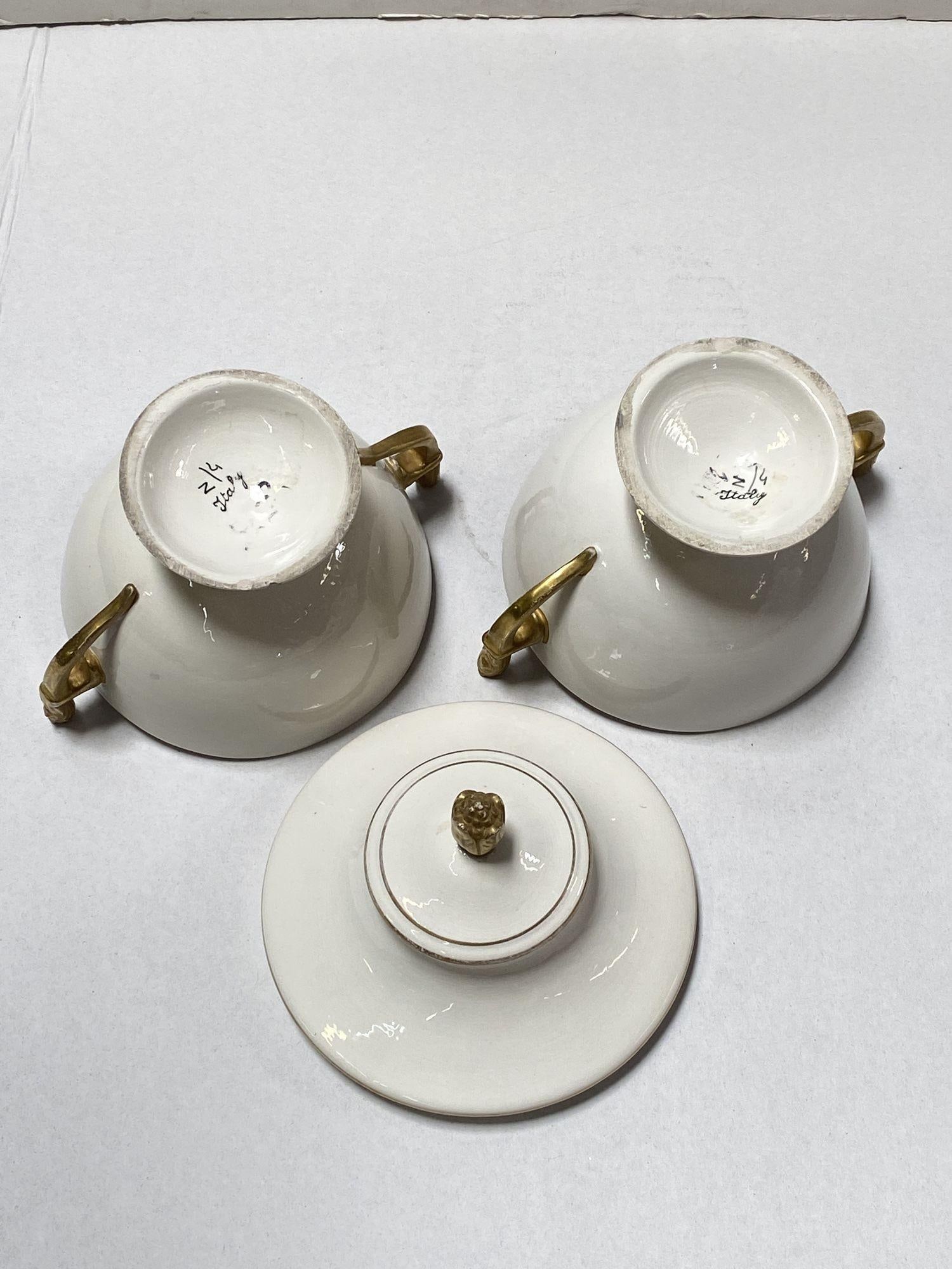 1910's Italian Ivory and Gold Sugar Holders/ Bowls with Lid - 3