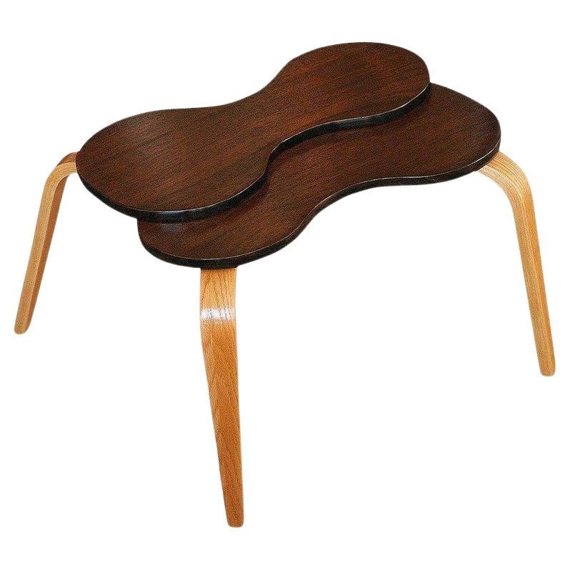 Jens Risom Style Two-tone Stepped Biomorphic Bent Plywood & Mahogany Side Table (1 of 5)