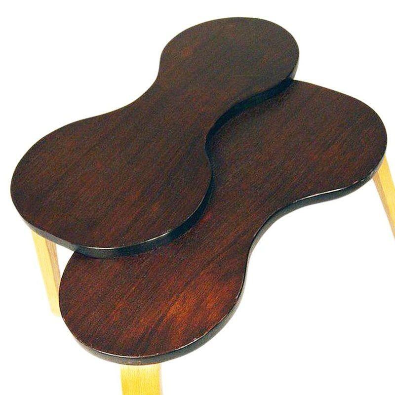 Jens Risom Style Two-tone Stepped Biomorphic Bent Plywood & Mahogany Side Table - 4