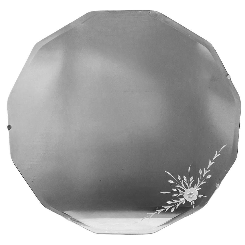 Art Deco Era Glass Wall Mirror w/ Hand Etched Floral Design (1 of 5)