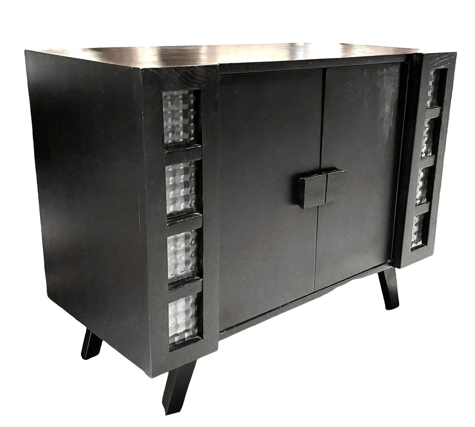 Mid Century James Mont Styled Black Lacquered & Glass Bar Cabinet & TV Stand - 2