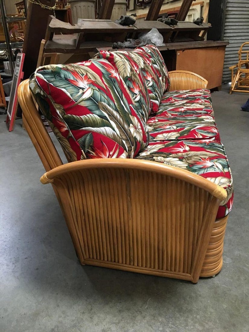 Restored Art Deco Style Rattan Fan Arm Four-Seat Sectional Sofa - 3