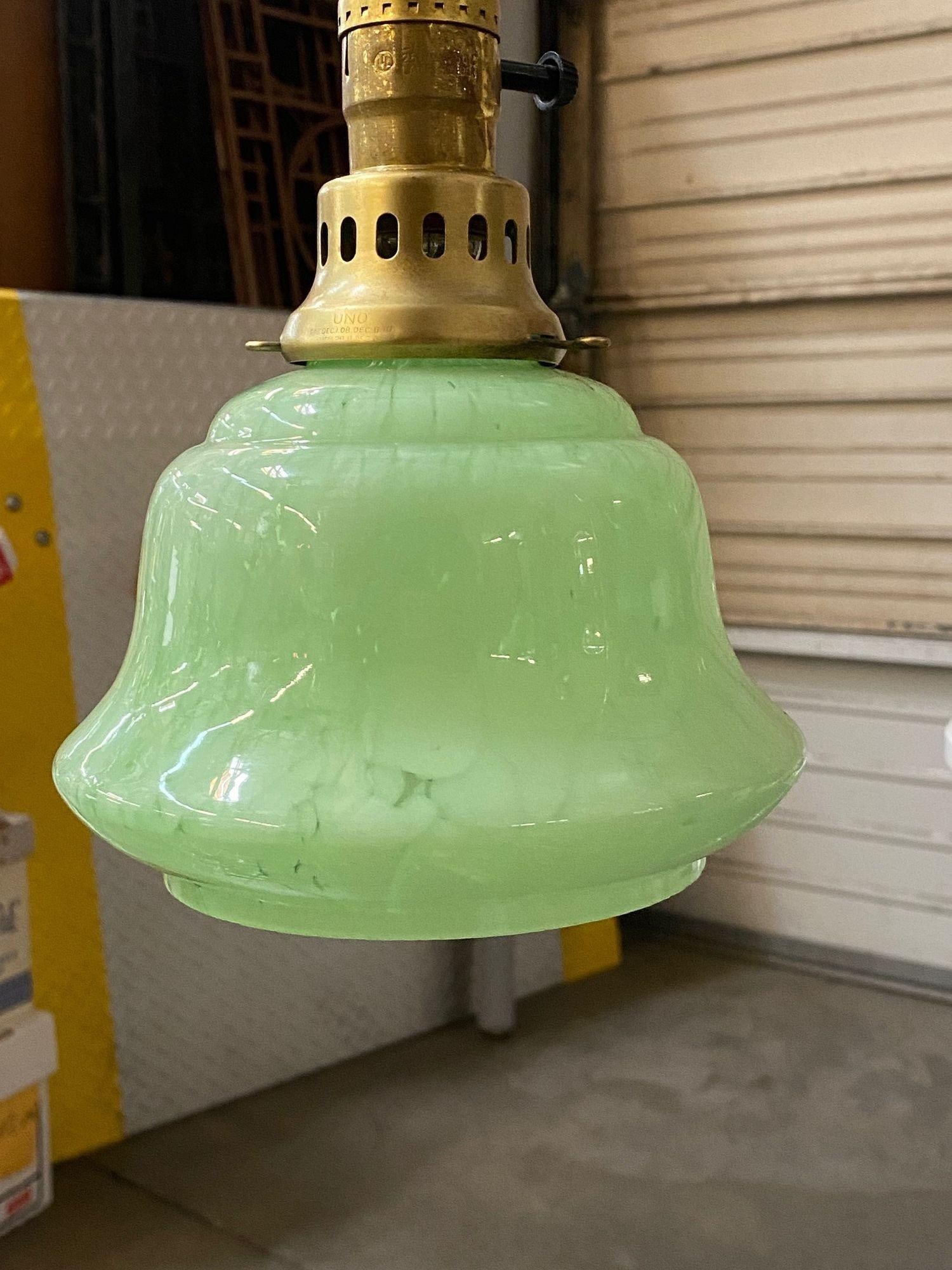 Murano Style Celedon Mint Glass Swirl Bell 2" Globe with Brass Pendent Fitter - 2