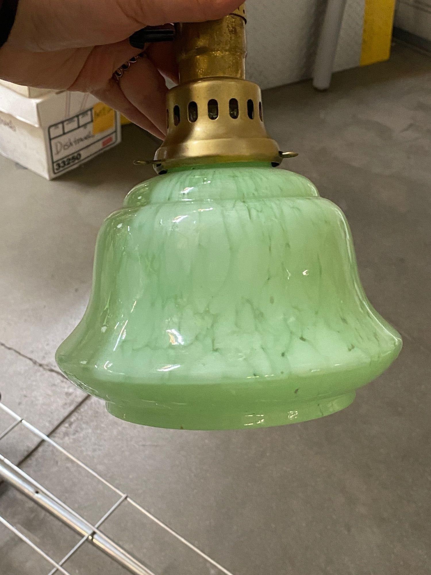Murano Style Celedon Mint Glass Swirl Bell 2" Globe with Brass Pendent Fitter - 3