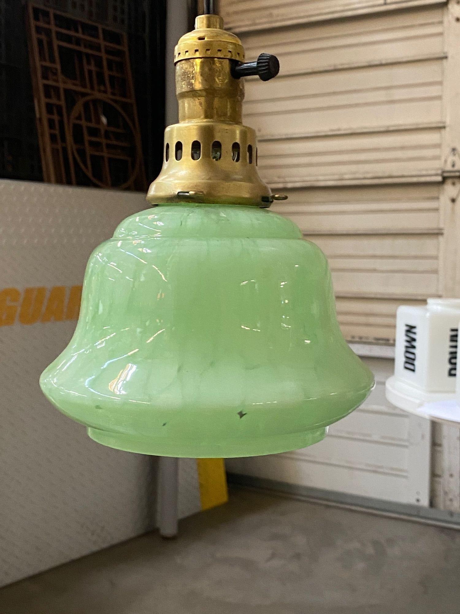 Murano Style Celedon Mint Glass Swirl Bell 2" Globe with Brass Pendent Fitter - 5