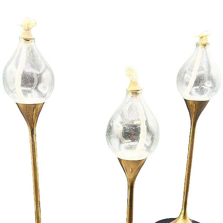 German Brass "Clear Drops" Oil Lamp Candlestick by Freddie Andersen, Set of 3 - 2
