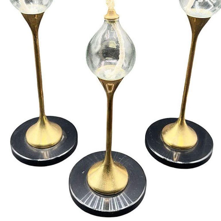 German Brass "Clear Drops" Oil Lamp Candlestick by Freddie Andersen, Set of 3 - 3