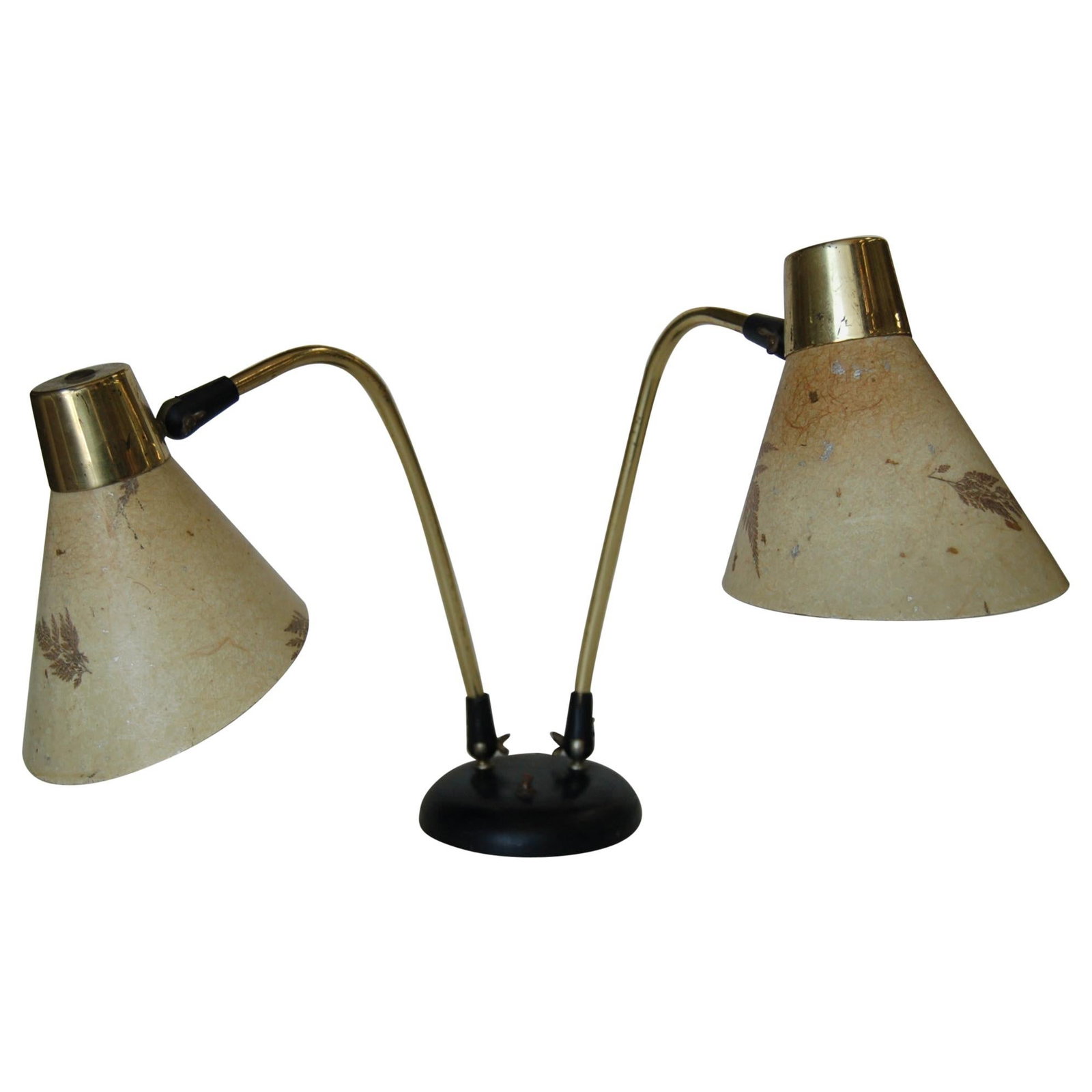 Double Gooseneck Brass Desk Table Lamp with Pressed Floral Fiberglass (1 of 5)