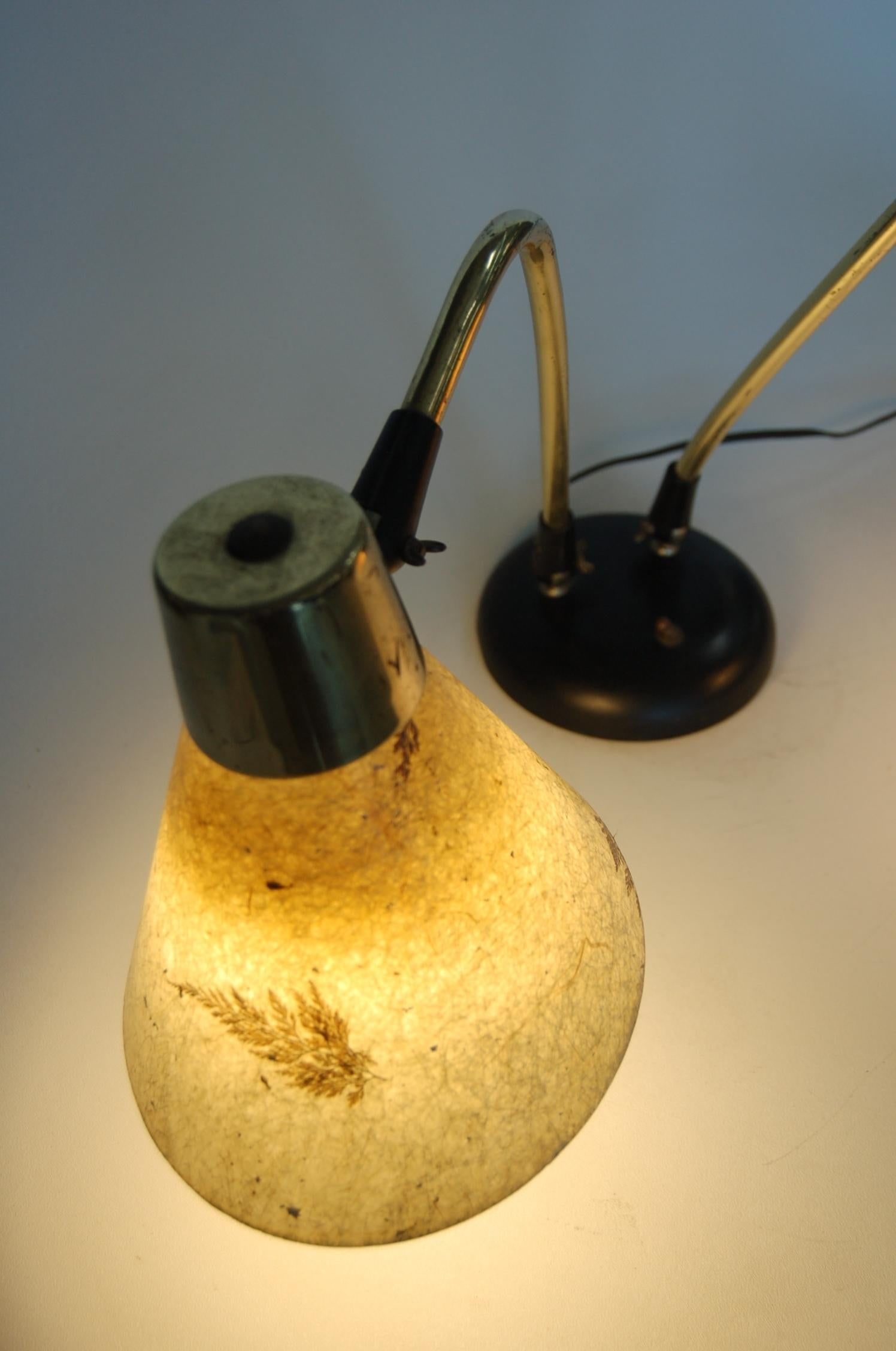 Double Gooseneck Brass Desk Table Lamp with Pressed Floral Fiberglass - 4