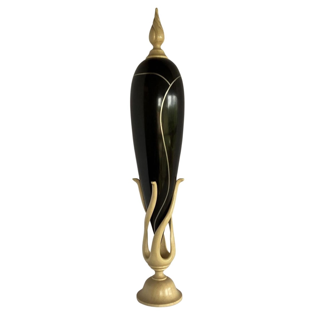 Sculpted Ebony, Silver and Maple "Hollow Vessel" #23 by Don Comer LACMA: Title: Sculpted Ebony, Silver and Maple "Hollow Vessel" #23 by Don Comer LACMA Description: Sculpted Ebony, Silver, and lacquered Maple Wood #23 "Hollow Vessel" Perfume Bottle by Don Come. Featuring a