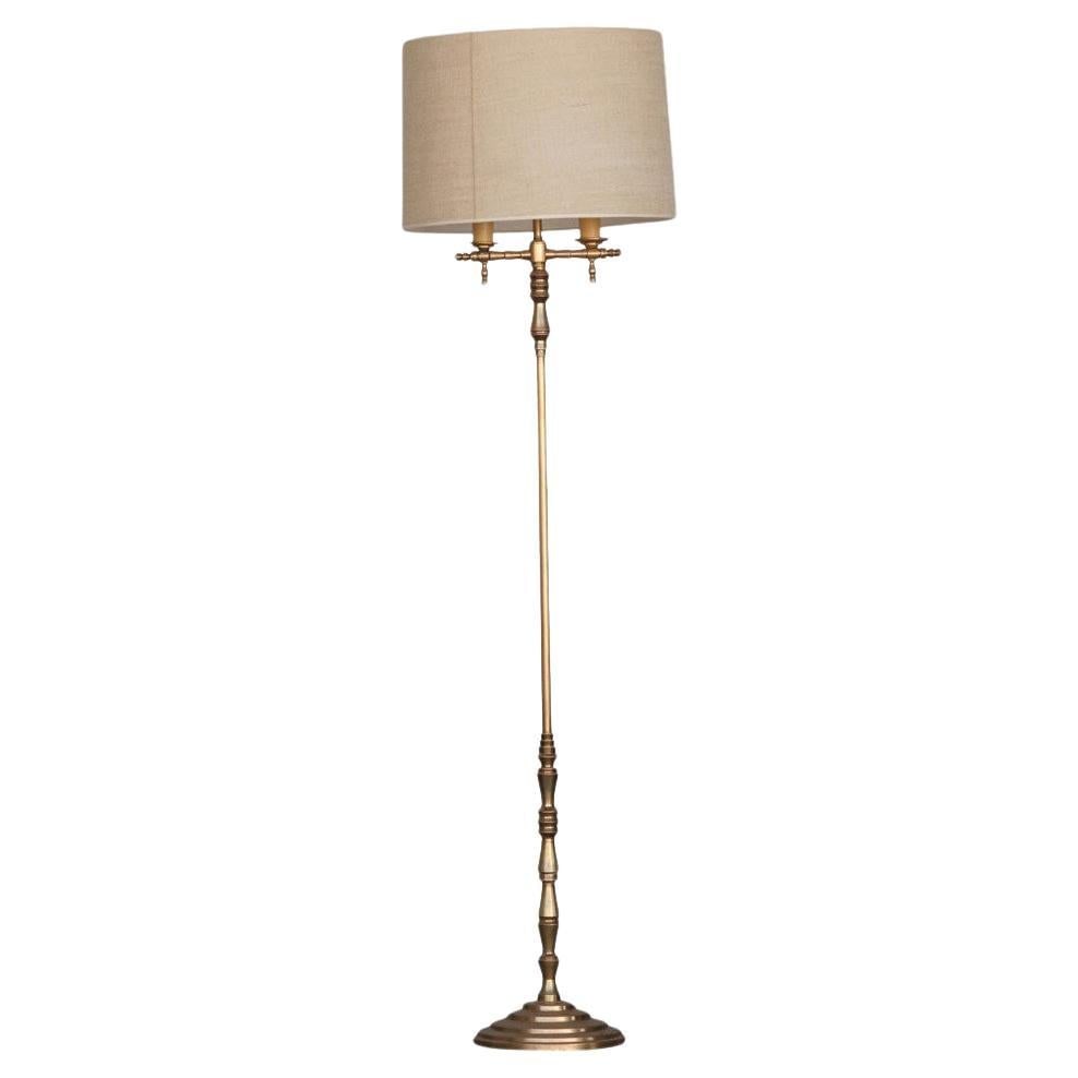 Hollywood Regency Gold-Plated Bronze Floor Lamp: Title: Hollywood Regency Gold-Plated Bronze Floor Lamp Description: Hollywood Regency gold-plated bronze lamp with heavy Art Deco influence accents. Like the stars and furniture designers in Hollywood