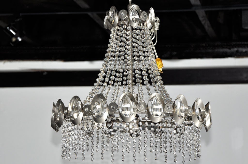 Rare 1960's Gaetano Sciolari Chrome and Beaded Crystal Chandelier - 3
