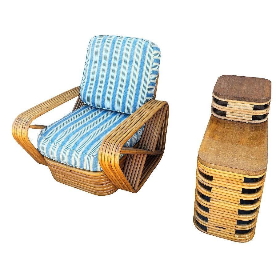Restored MCM Rattan Six Strand Square Pretzel Table & Seating Livingroom Set - 2